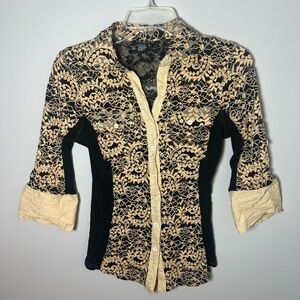Tracy M. Y2K Vintage Lace Mesh Button Down Top Grunge Goth Whimsigoth Size S